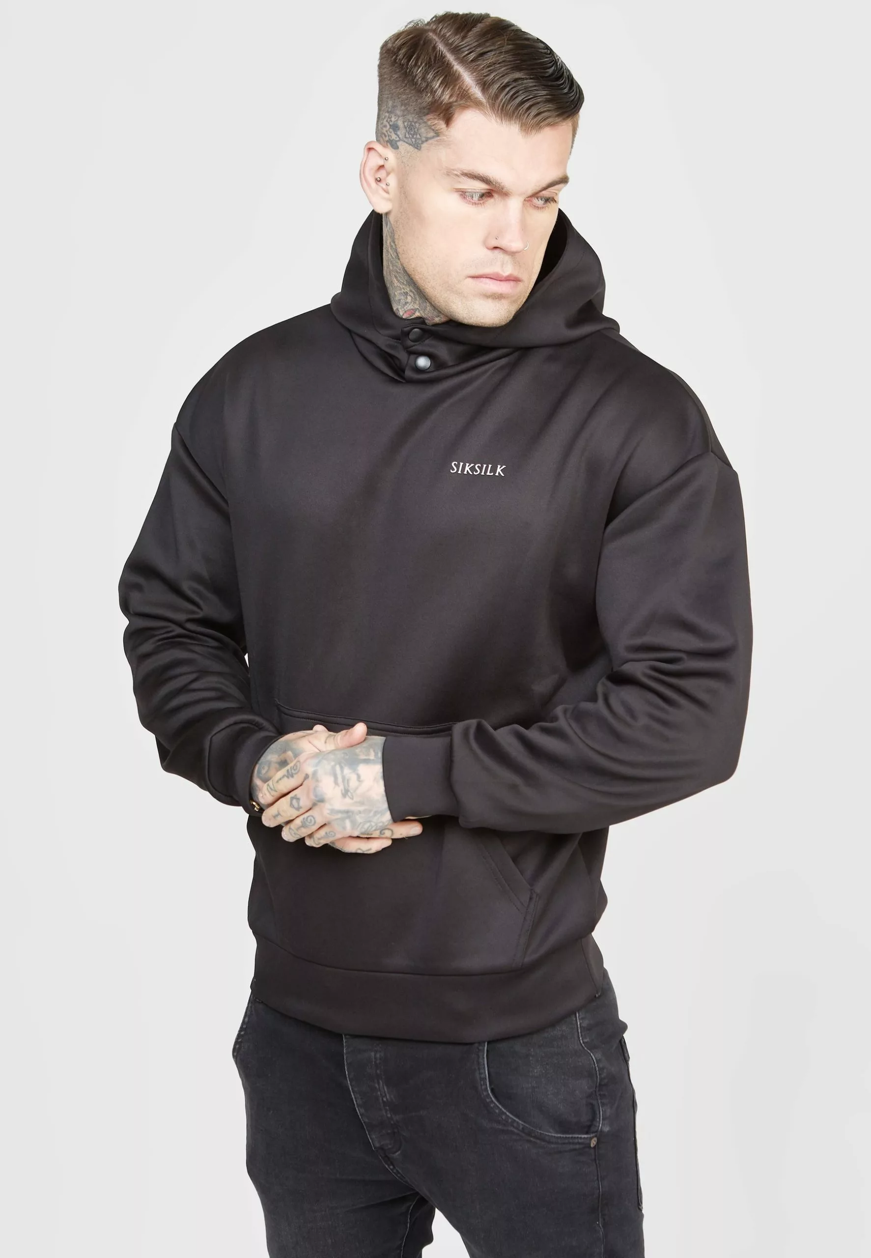 SikSilk Button Overhead- Hoodie - Black 3 SikSilk Button Overhead- Hoodie - Black