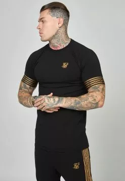 Voorkant 10 SikSilk Elastic Cuffed- T-Shirt Print - Black