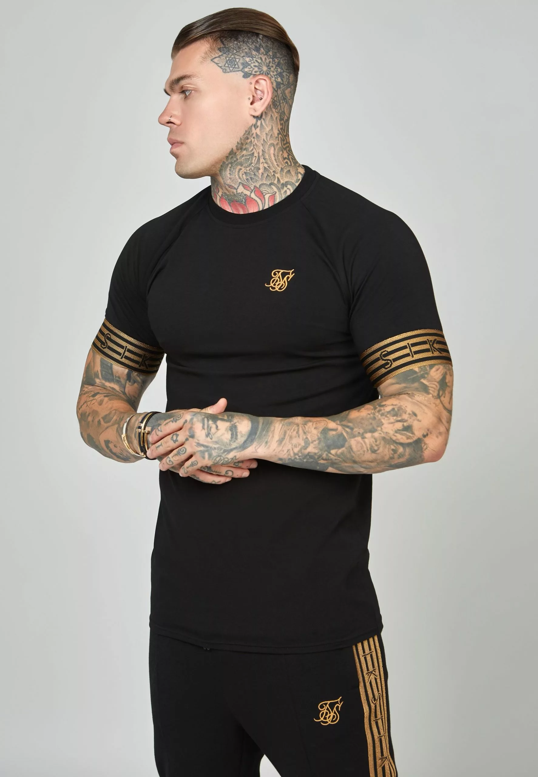 SikSilk Elastic Cuffed- T-Shirt Print - Black 2 SikSilk Elastic Cuffed- T-Shirt Print - Black