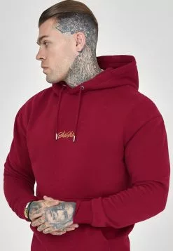 SikSilk Embossed Logo Relaxed Fit Hoodie - Hoodie - Burgundy
