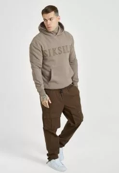 SikSilk Applique Logo Relaxed Fit Hoodie - Sweater - Washed Brown -Outlet SikSilk Winkel 164bcea48ec549b78461611d0131fb6e