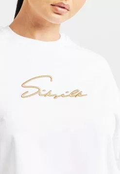 SikSilk Signature Crop - T-Shirt Print - White -Outlet SikSilk Winkel 1b1489ecaa024428adf33da368de7279