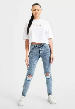 SikSilk Signature Crop - T-Shirt Print - White -Outlet SikSilk Winkel 1bdb6d6beff84998bedf647a7882b83a