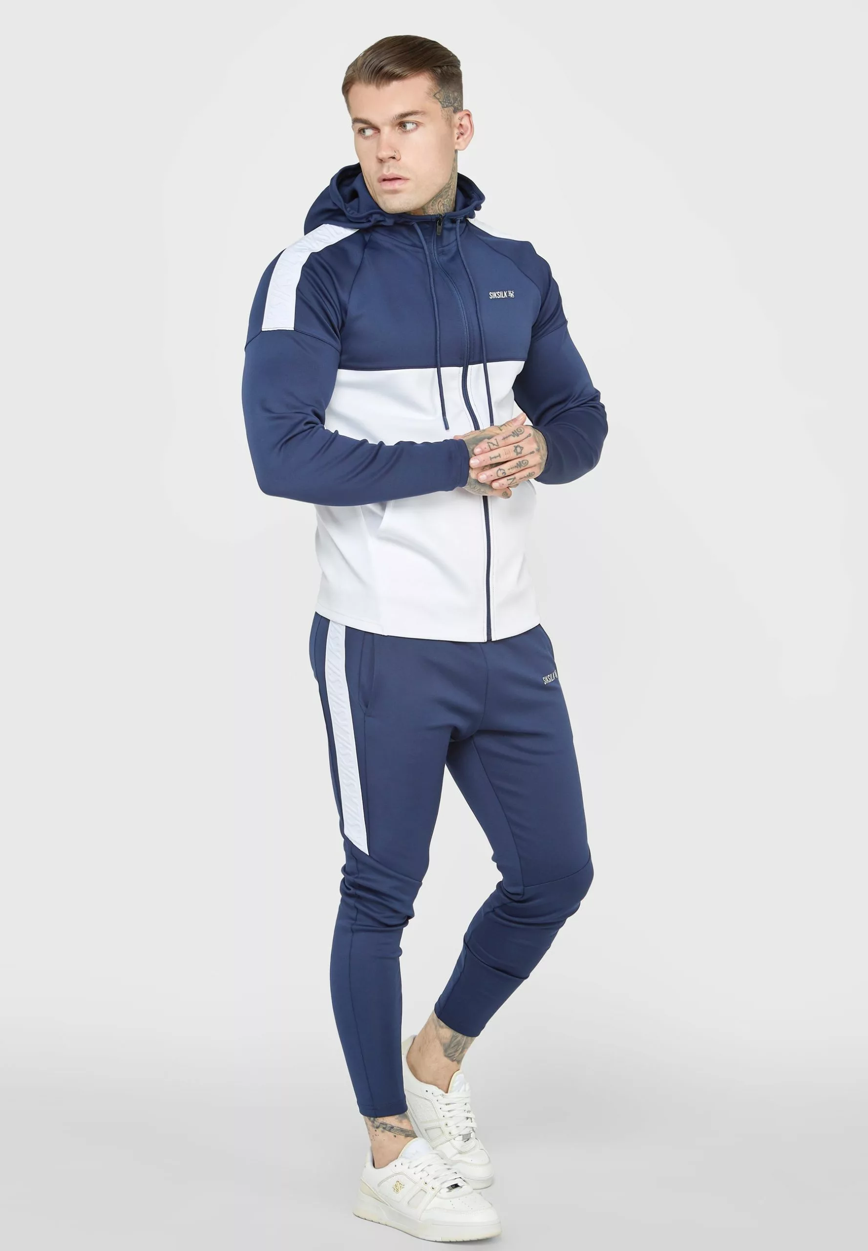 SikSilk Sweater Met Rits - Navy & White 4 SikSilk Sweater Met Rits - Navy & White - Afbeelding 2