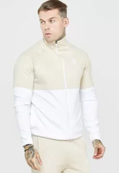 SikSilk Taped Track Top - Sweater Met Rits - Stone/White