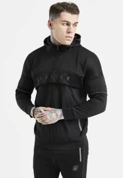 SikSilk Panelled Logo Overhead - Hoodie - Black