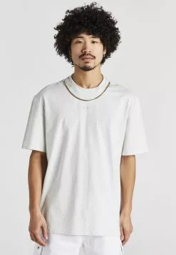 SikSilk Oversized Chain- T-Shirt Print - Snow Marl