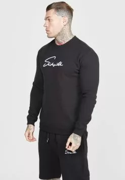 SikSilk Script Embroidery - Sweater - Black