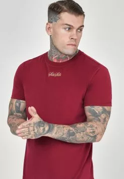 SikSilk Embossed Logo Oversized- T-Shirt Basic - Burgundy
