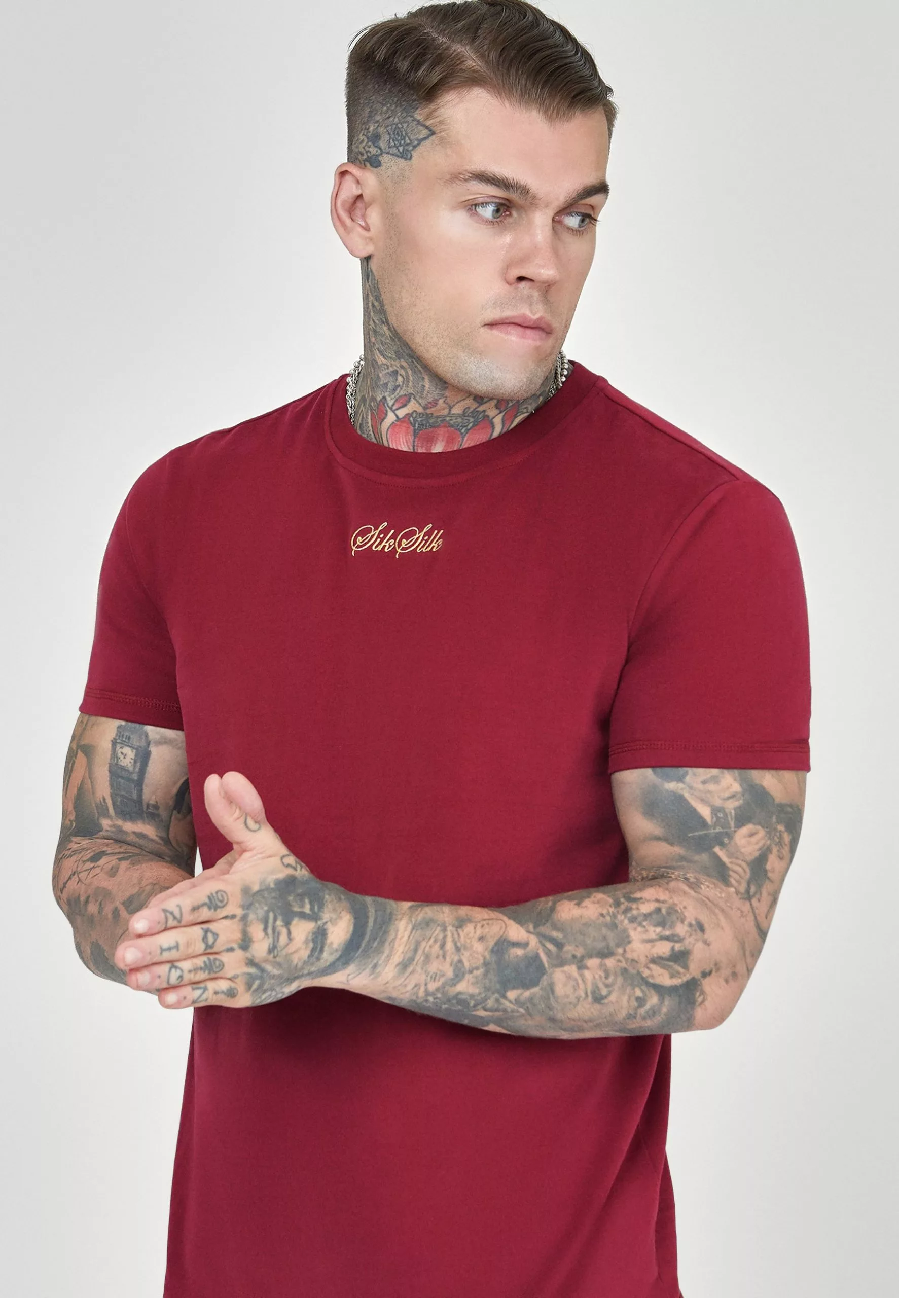 SikSilk Embossed Logo Oversized- T-Shirt Basic - Burgundy 3 SikSilk Embossed Logo Oversized- T-Shirt Basic - Burgundy