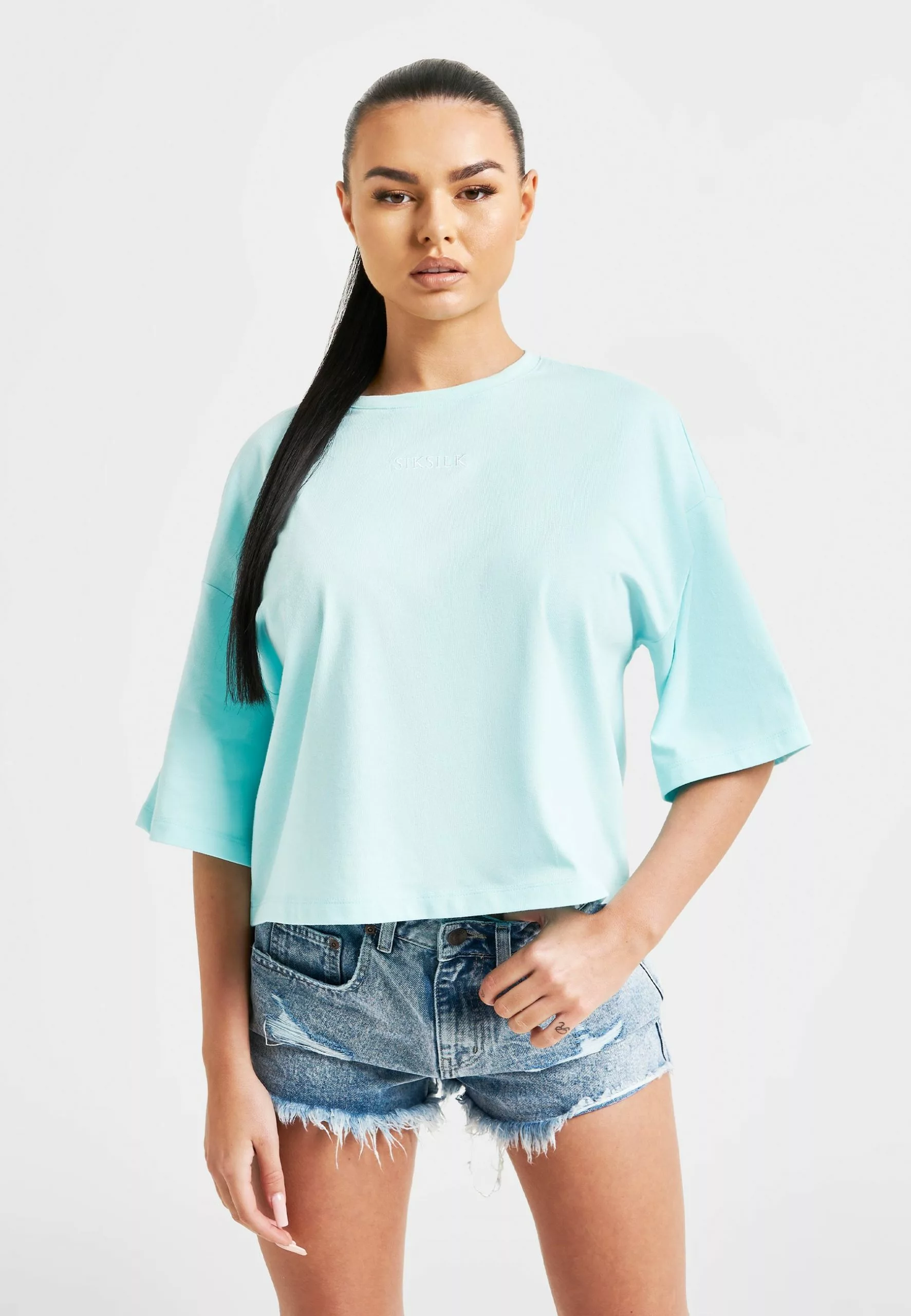 SikSilk Branded Crop - T-Shirt Print - Aqua 6 SikSilk Branded Crop - T-Shirt Print - Aqua - Afbeelding 5