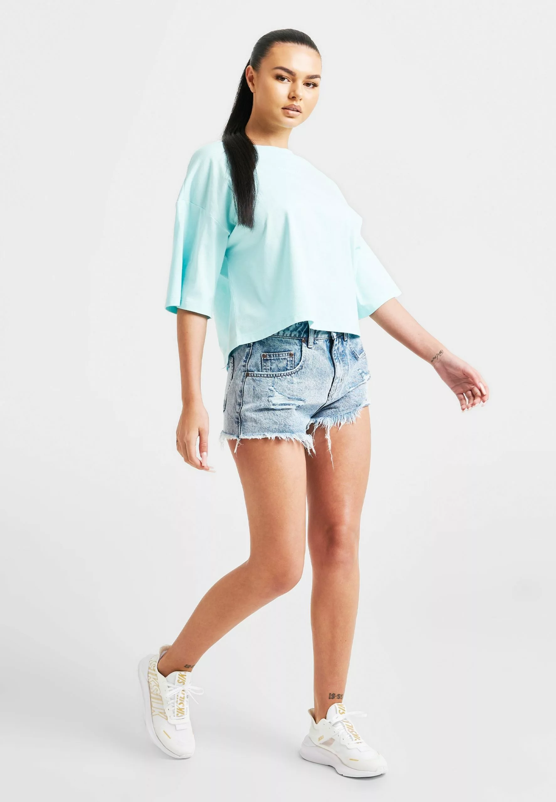 SikSilk Branded Crop - T-Shirt Print - Aqua 5 SikSilk Branded Crop - T-Shirt Print - Aqua - Afbeelding 4