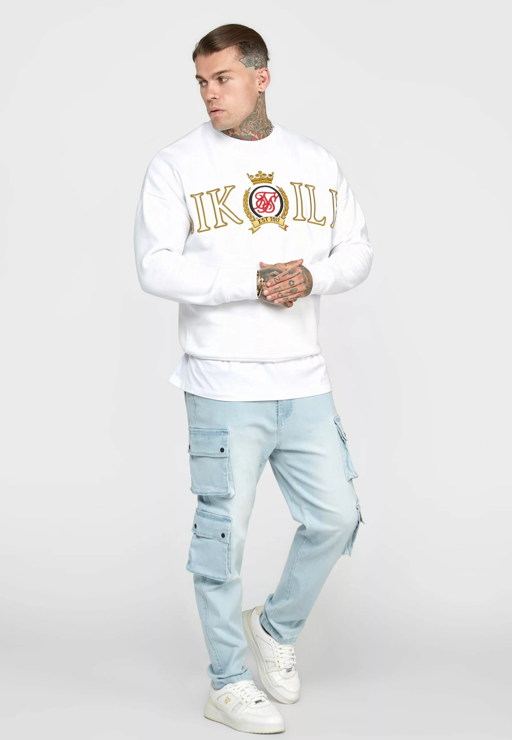 SikSilk Crest Embroidery- Sweater - White 6 SikSilk Crest Embroidery- Sweater - White - Afbeelding 4