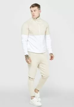 SikSilk Taped Track Top - Sweater Met Rits - Stone/White -Outlet SikSilk Winkel 3562b2eff67e470bb20ef21f572c1106