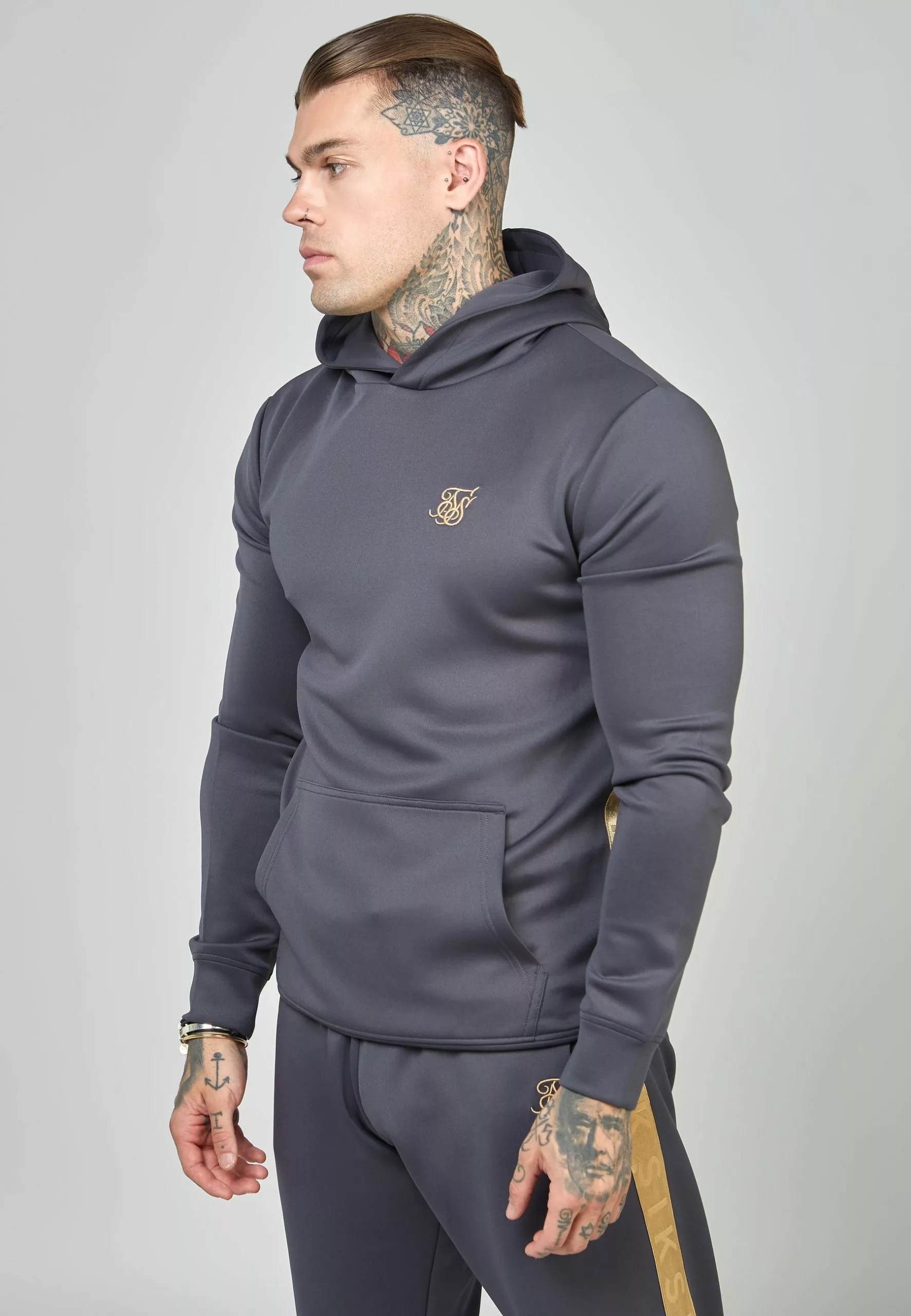 SikSilk Gold Tape Overhead Hood - Hoodie - Grey 6 SikSilk Gold Tape Overhead Hood - Hoodie - Grey - Afbeelding 5