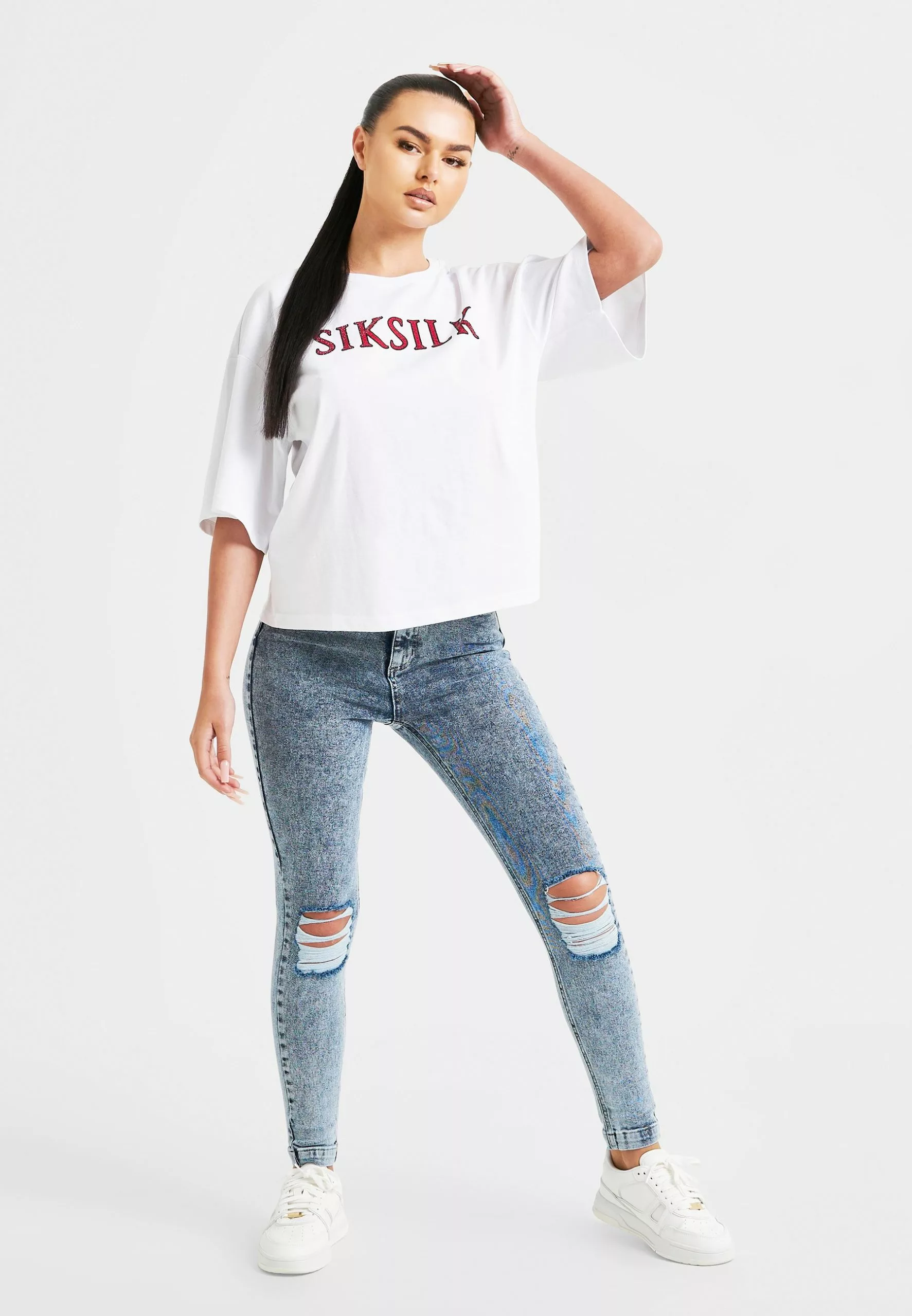 SikSilk Boxy Fit Rhinestone - T-Shirt Print - White 4 SikSilk Boxy Fit Rhinestone - T-Shirt Print - White - Afbeelding 2