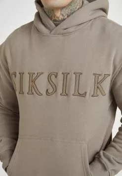 SikSilk Applique Logo Relaxed Fit Hoodie - Sweater - Washed Brown -Outlet SikSilk Winkel 4106a566615040958c3e9ea3fc7d0494