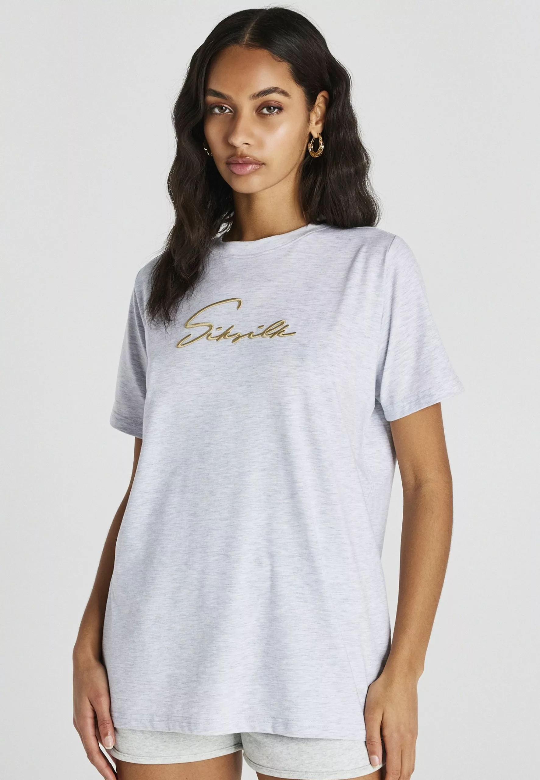 SikSilk Essential Embroidered - T-Shirt Print - Grey Marl 3 SikSilk Essential Embroidered - T-Shirt Print - Grey Marl