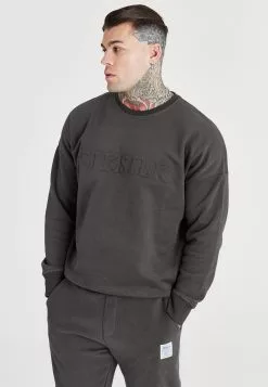 SikSilk Foundation Embossed Oversized Crew - Sweater - Black