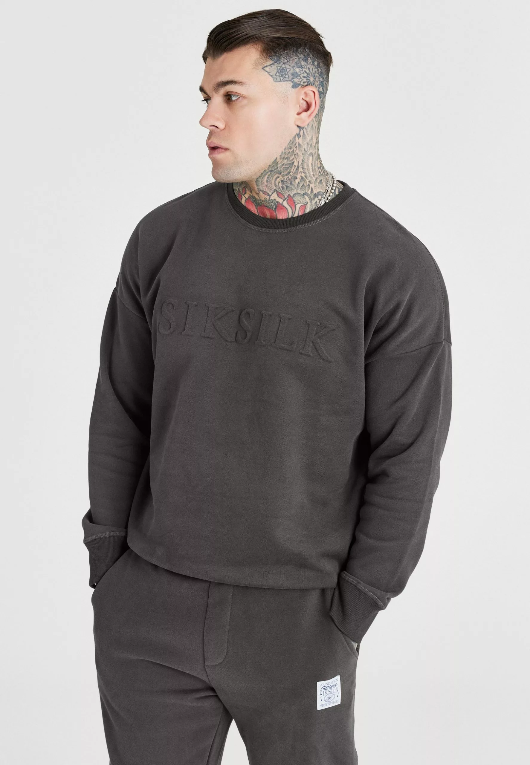 SikSilk Foundation Embossed Oversized Crew - Sweater - Black 3 SikSilk Foundation Embossed Oversized Crew - Sweater - Black