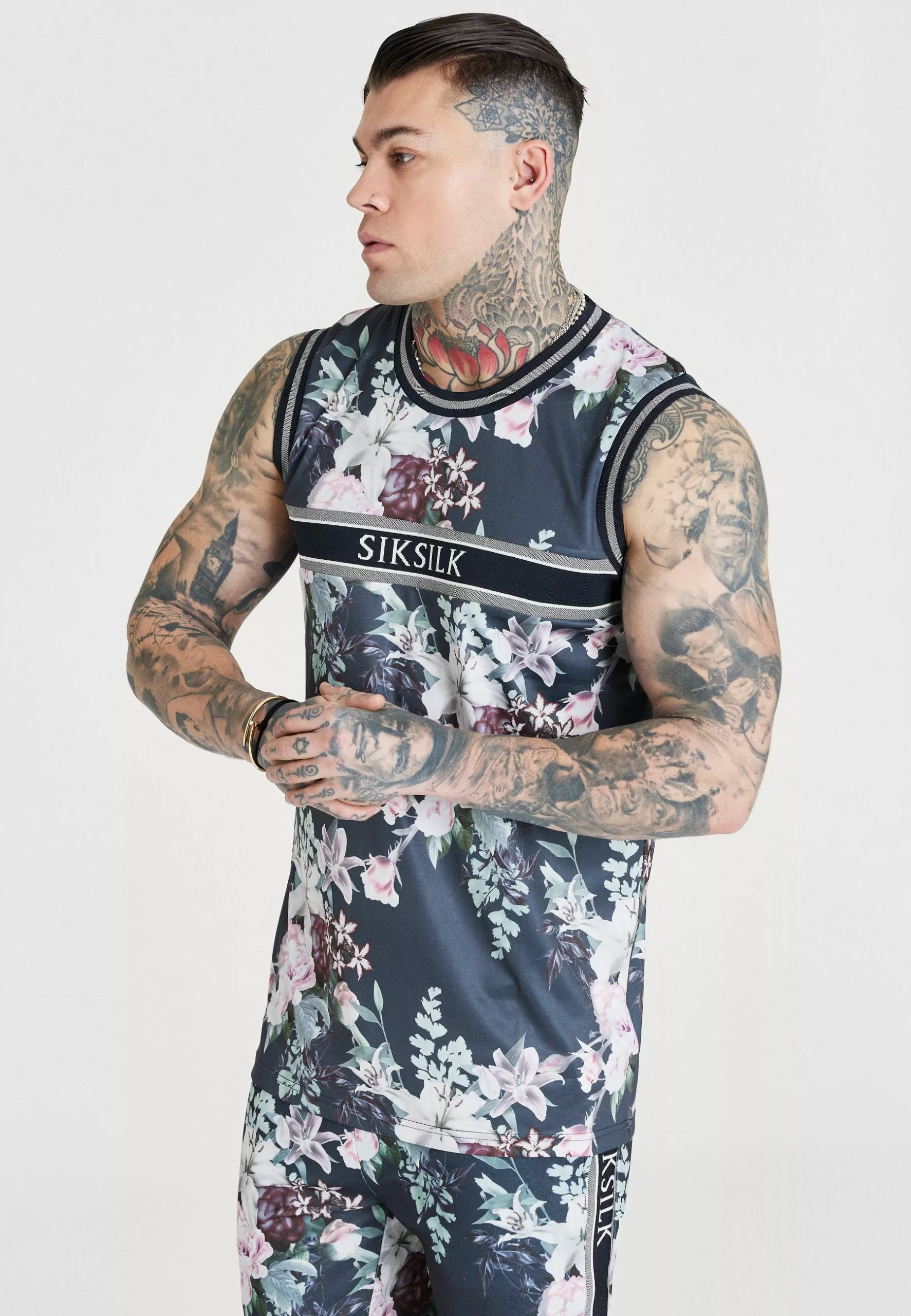 SikSilk Botanical Vest - Top - Navy 7 SikSilk Botanical Vest - Top - Navy - Afbeelding 5
