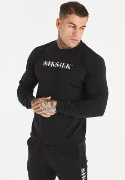 SikSilk Dual Script Logo Crew - Sweater - Black