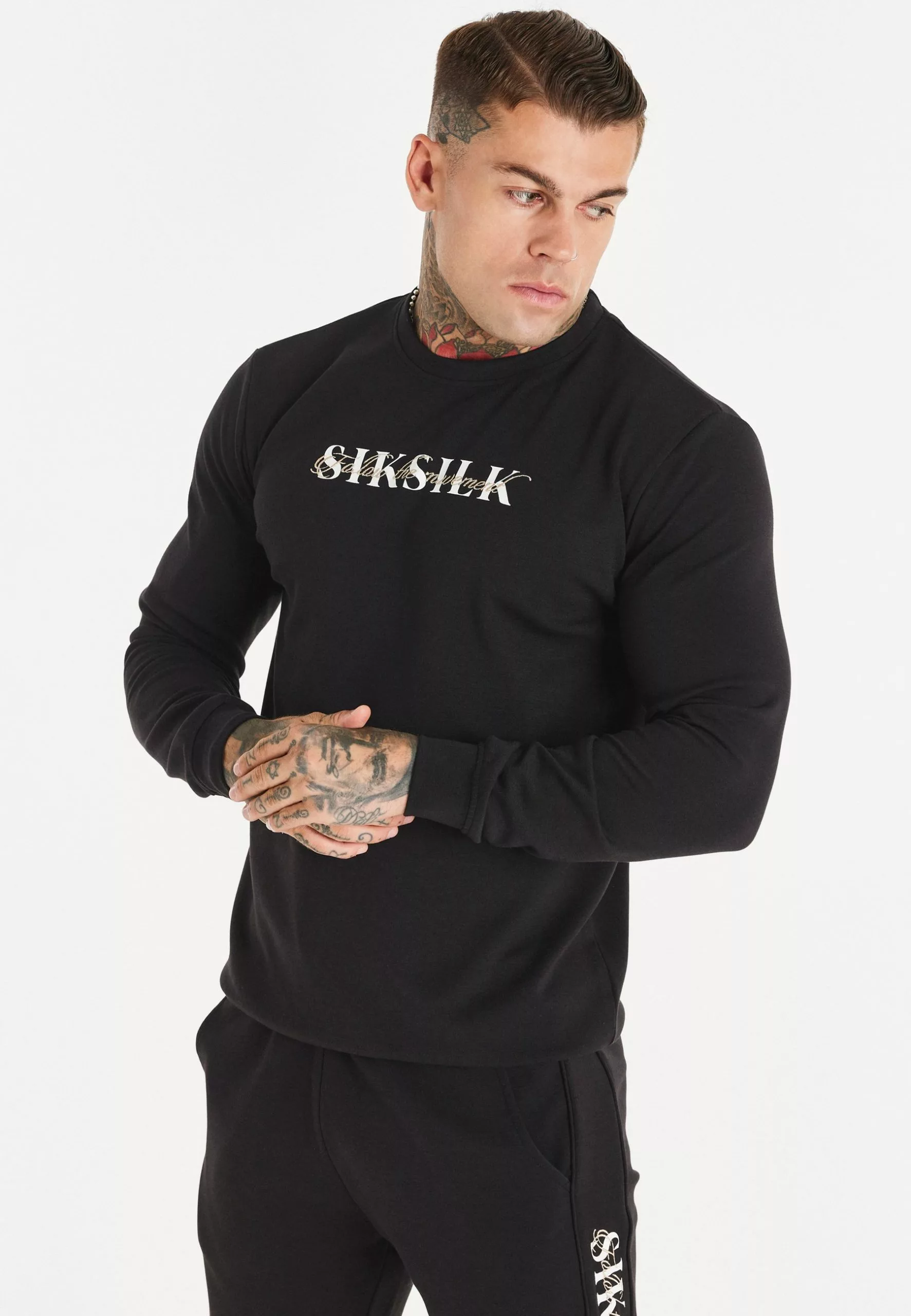 SikSilk Dual Script Logo Crew - Sweater - Black 3 SikSilk Dual Script Logo Crew - Sweater - Black