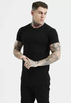 SikSilk Script Embroidery Muscle Fit - T-Shirt Basic - Black