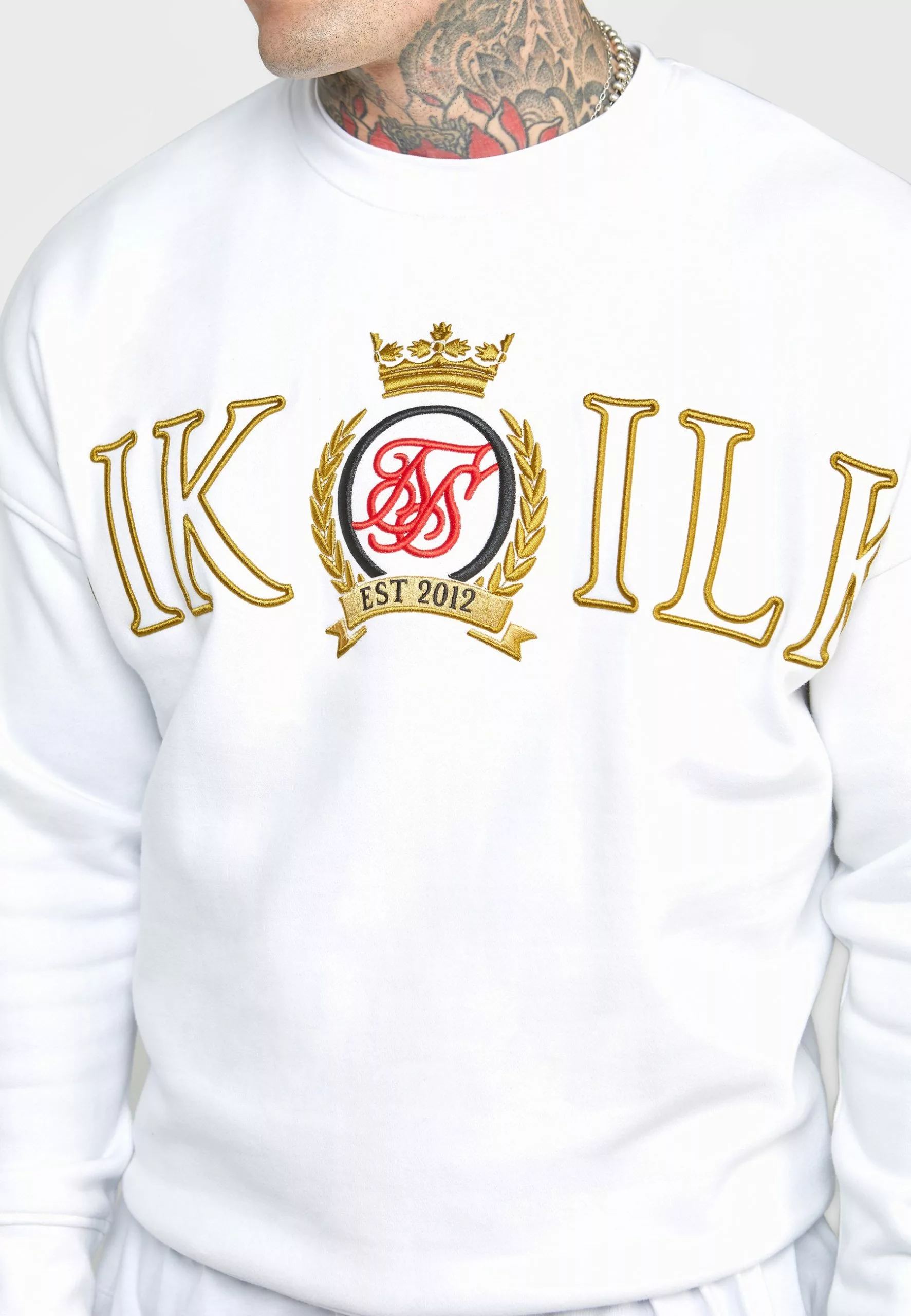 SikSilk Crest Embroidery- Sweater - White 8 SikSilk Crest Embroidery- Sweater - White - Afbeelding 6