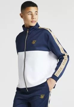 SikSilk Retro Track- Sweater Met Rits - Navy & White
