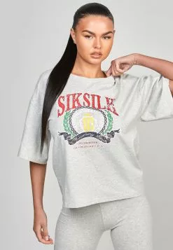 SikSilk Varsity - T-Shirt Print - Grey Marl