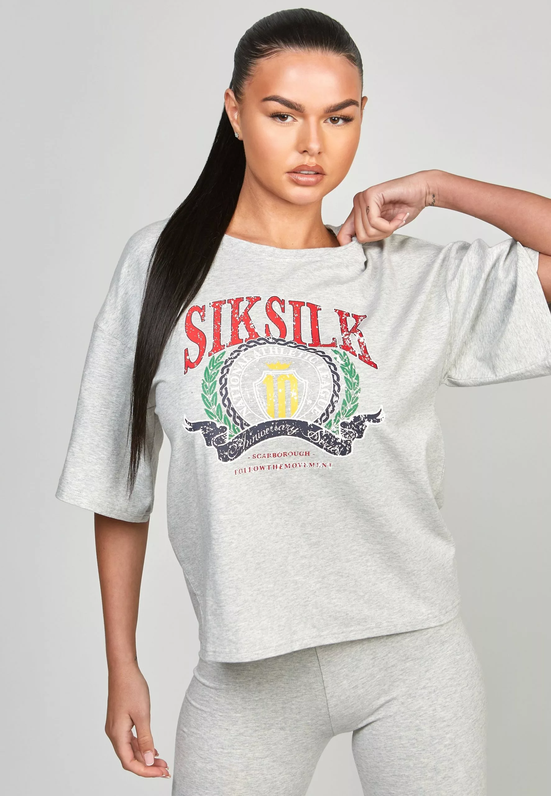 SikSilk Varsity - T-Shirt Print - Grey Marl 3 SikSilk Varsity - T-Shirt Print - Grey Marl