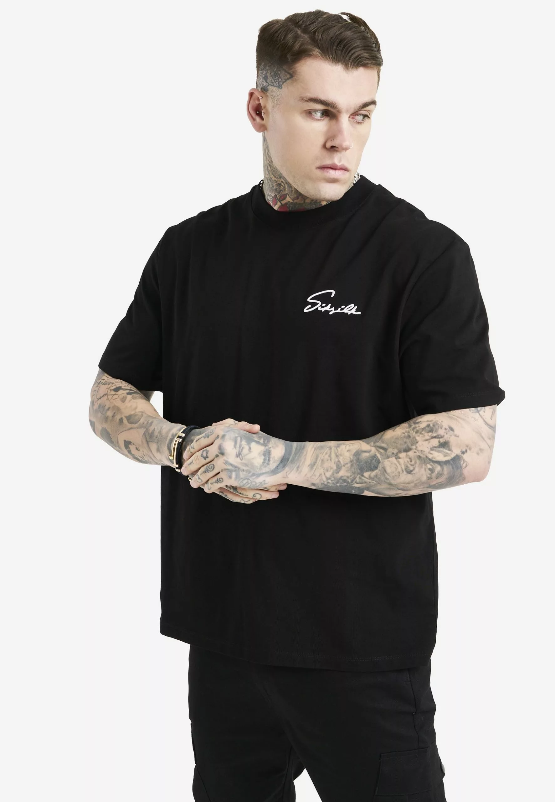 SikSilk Script Embroidery - T-Shirt Print - Black 3 SikSilk Script Embroidery - T-Shirt Print - Black