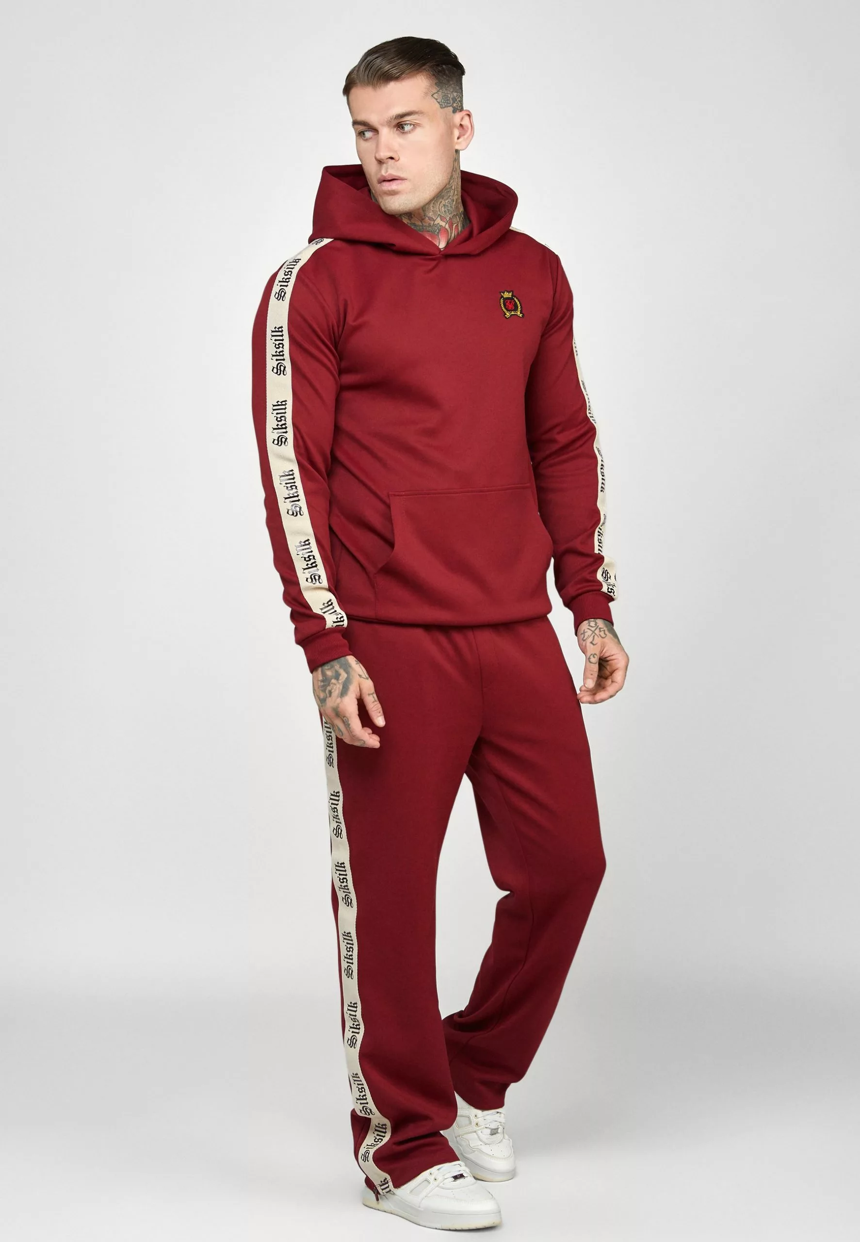 SikSilk Hoodie With Gothic Side Tape - Longsleeve - Burgundy 4 SikSilk Hoodie With Gothic Side Tape - Longsleeve - Burgundy - Afbeelding 2