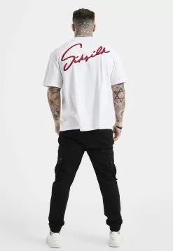 SikSilk Script Embroidery - T-Shirt Print - White