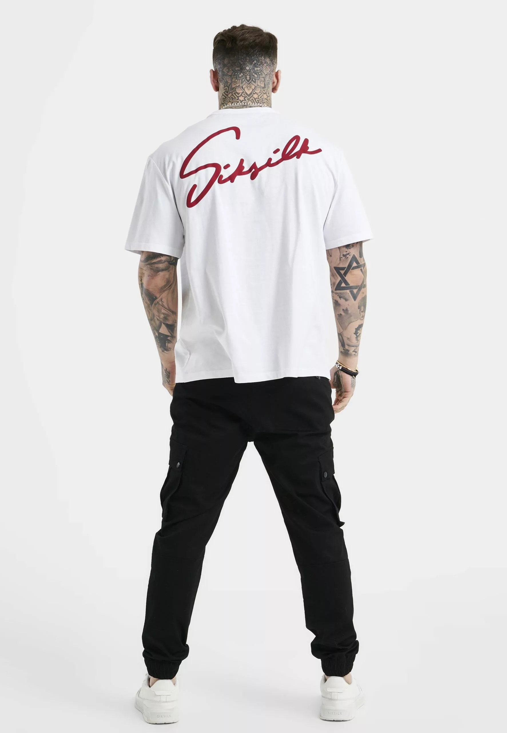 SikSilk Script Embroidery - T-Shirt Print - White 3 SikSilk Script Embroidery - T-Shirt Print - White