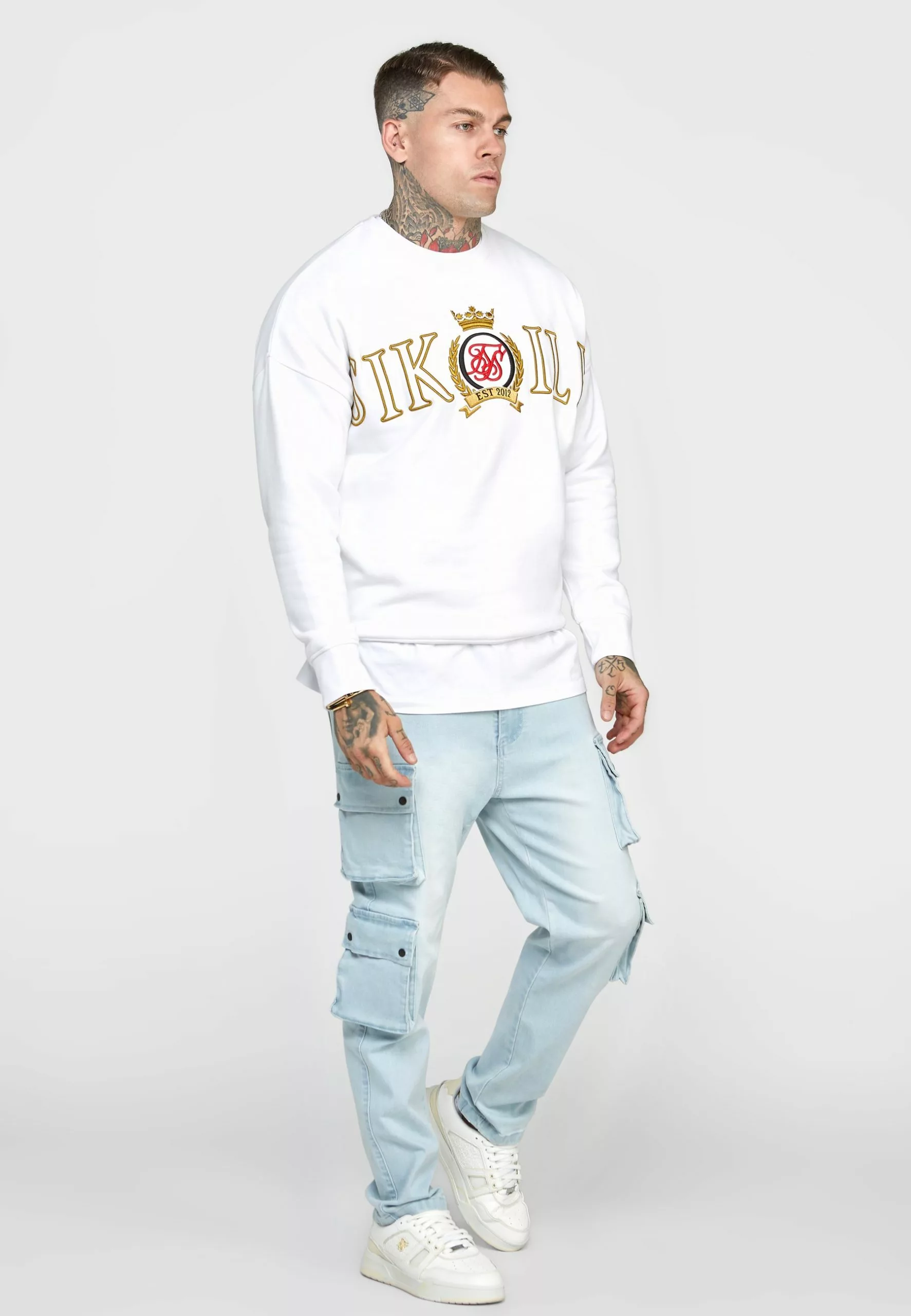 SikSilk Crest Embroidery- Sweater - White 4 SikSilk Crest Embroidery- Sweater - White - Afbeelding 2