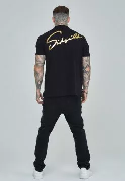 SikSilk Script- T-Shirt Print - Black