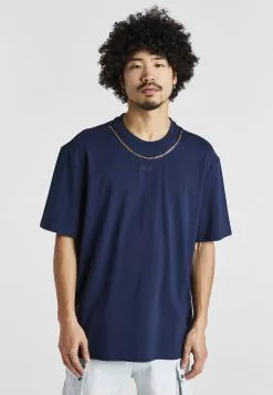 SikSilk Oversized Chain - T-Shirt Print - Navy