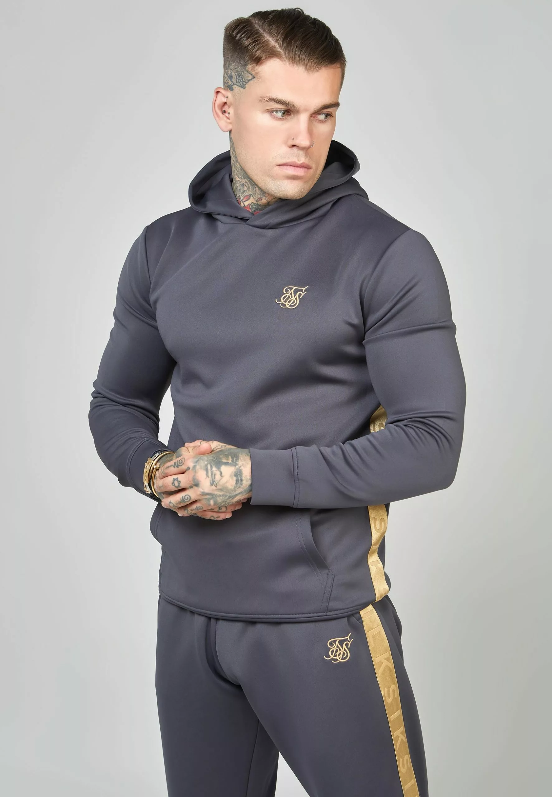 SikSilk Gold Tape Overhead Hood - Hoodie - Grey 2 SikSilk Gold Tape Overhead Hood - Hoodie - Grey