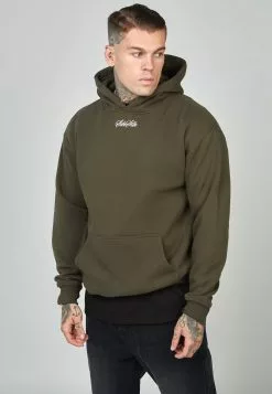 SikSilk Script Logo Oversized Hoodie - Hoodie - Khaki