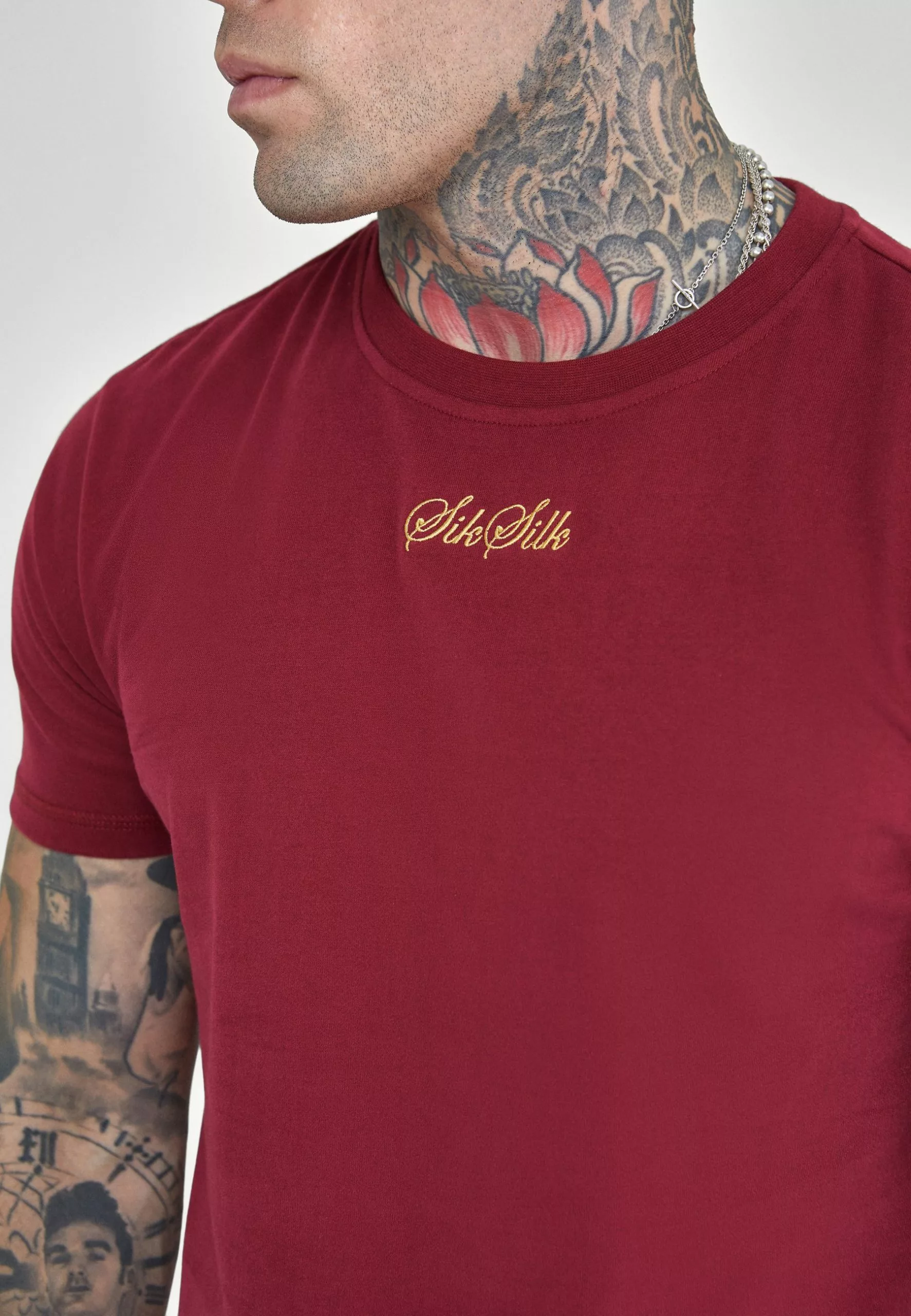 SikSilk Embossed Logo Oversized- T-Shirt Basic - Burgundy 7 SikSilk Embossed Logo Oversized- T-Shirt Basic - Burgundy - Afbeelding 5