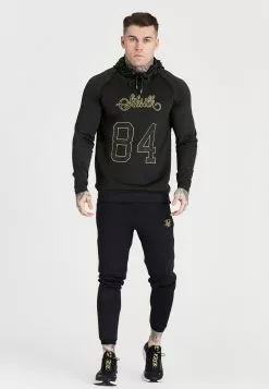SikSilk Overhead Retro Sports Hoodie - Hoodie - Black -Outlet SikSilk Winkel 9940268de15048569b1935beaffb7b19