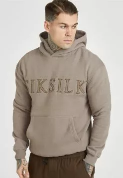 Voorkant 39 SikSilk Applique Logo Relaxed Fit Hoodie - Sweater - Washed Brown