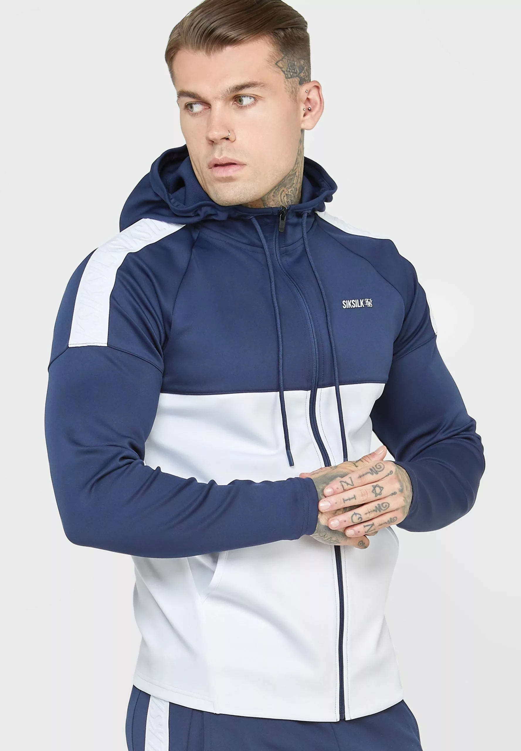 SikSilk Sweater Met Rits - Navy & White 3 SikSilk Sweater Met Rits - Navy & White