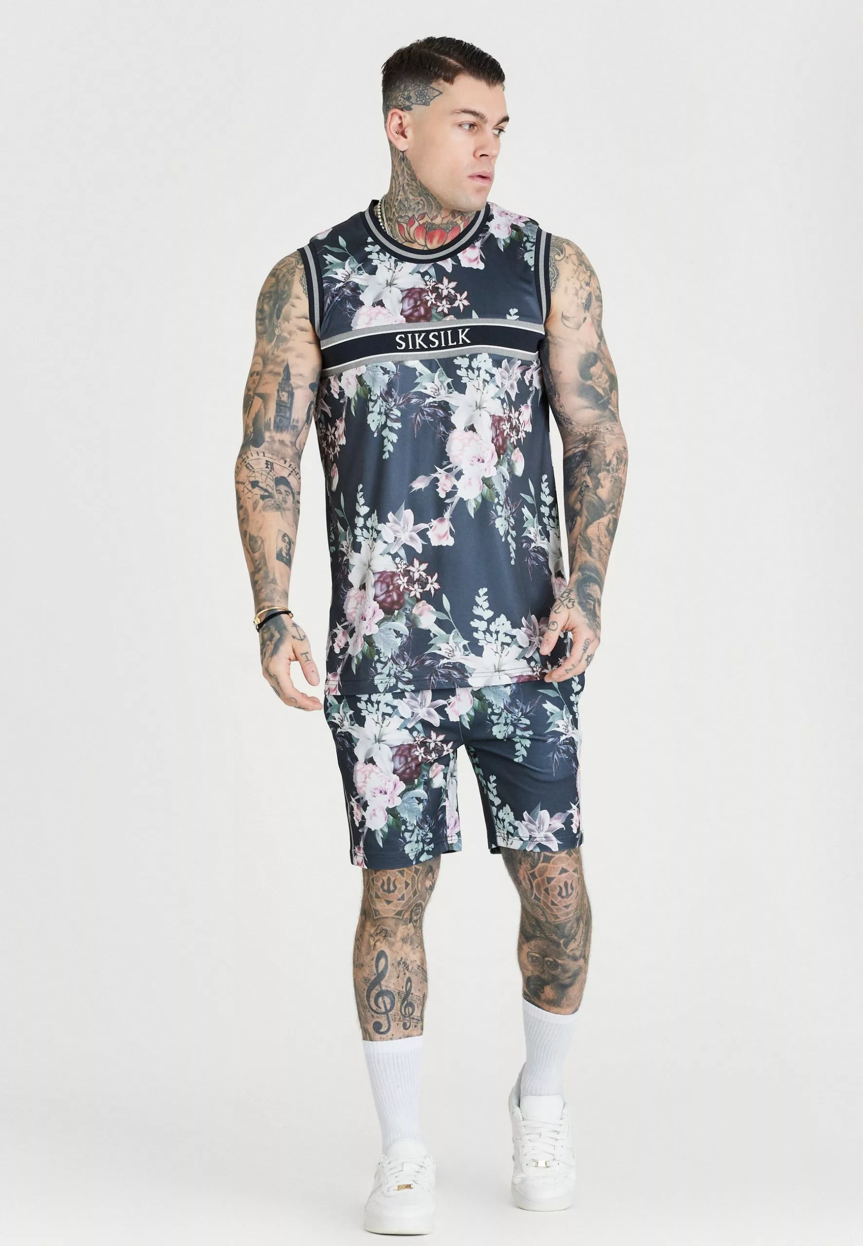 SikSilk Botanical Vest - Top - Navy 4 SikSilk Botanical Vest - Top - Navy - Afbeelding 2