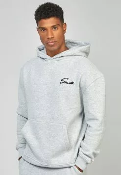 Voorkant 14 SikSilk Script Embroidery- Hoodie - Grey Marl
