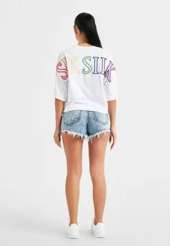 SikSilk Branded Crop Rainbow - T-Shirt Print - White