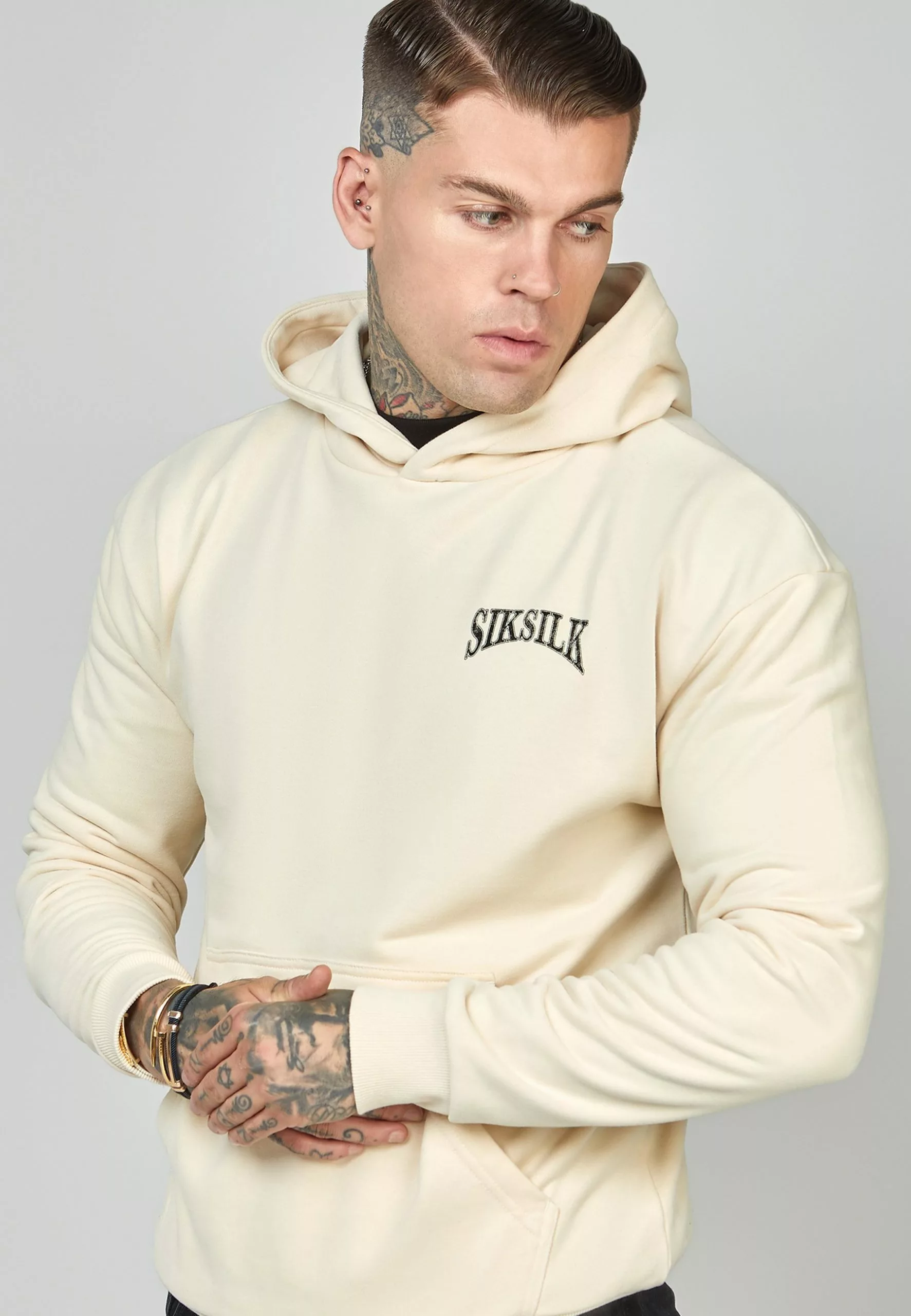 SikSilk Oversized Crest Logo Hoodie - Hoodie - Ecru 6 SikSilk Oversized Crest Logo Hoodie - Hoodie - Ecru - Afbeelding 4