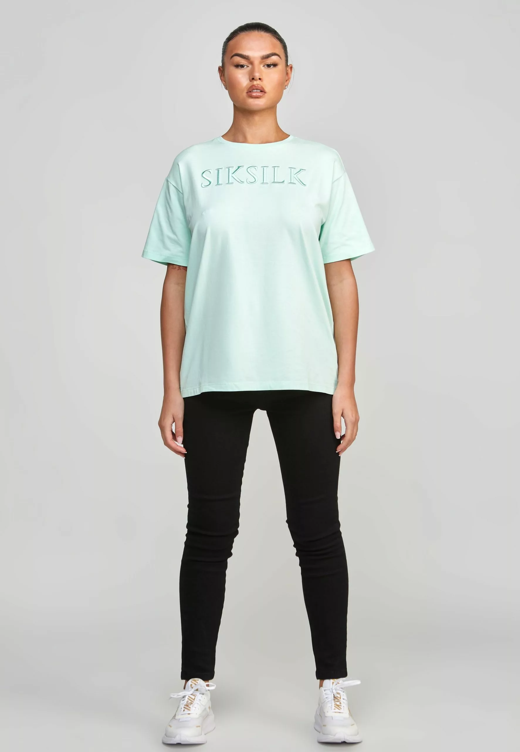 SikSilk Embroidered Boyfriend- T-Shirt Print - Mint 3 SikSilk Embroidered Boyfriend- T-Shirt Print - Mint